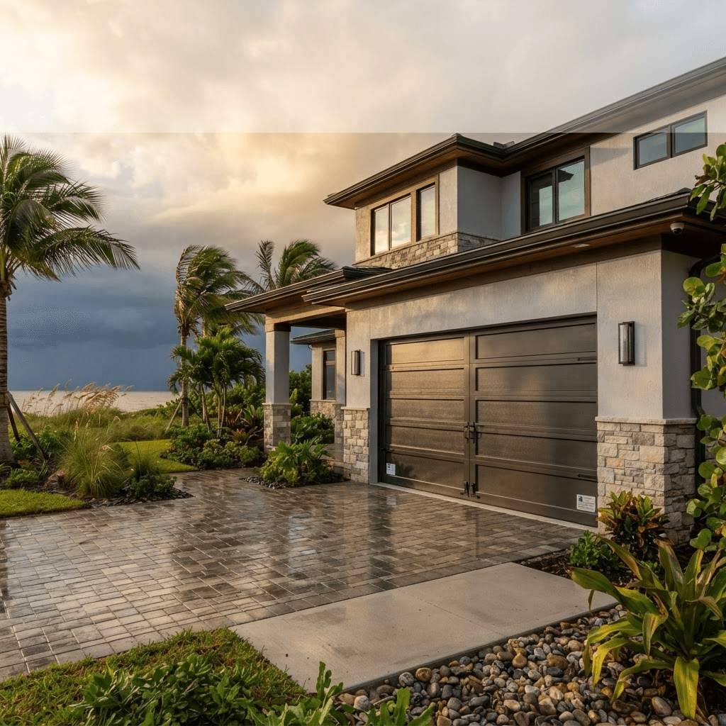 Hurricane-rated garage door on a Southwest Florida home